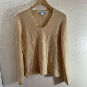 White + Warren Cream Beige V-Neck 2-Ply Cashmere Sweater Womens L
